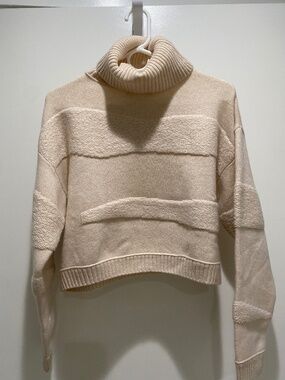ColorRush Chunky Funnel Neck Sweater Cropped-Beige Brushed Cashmere